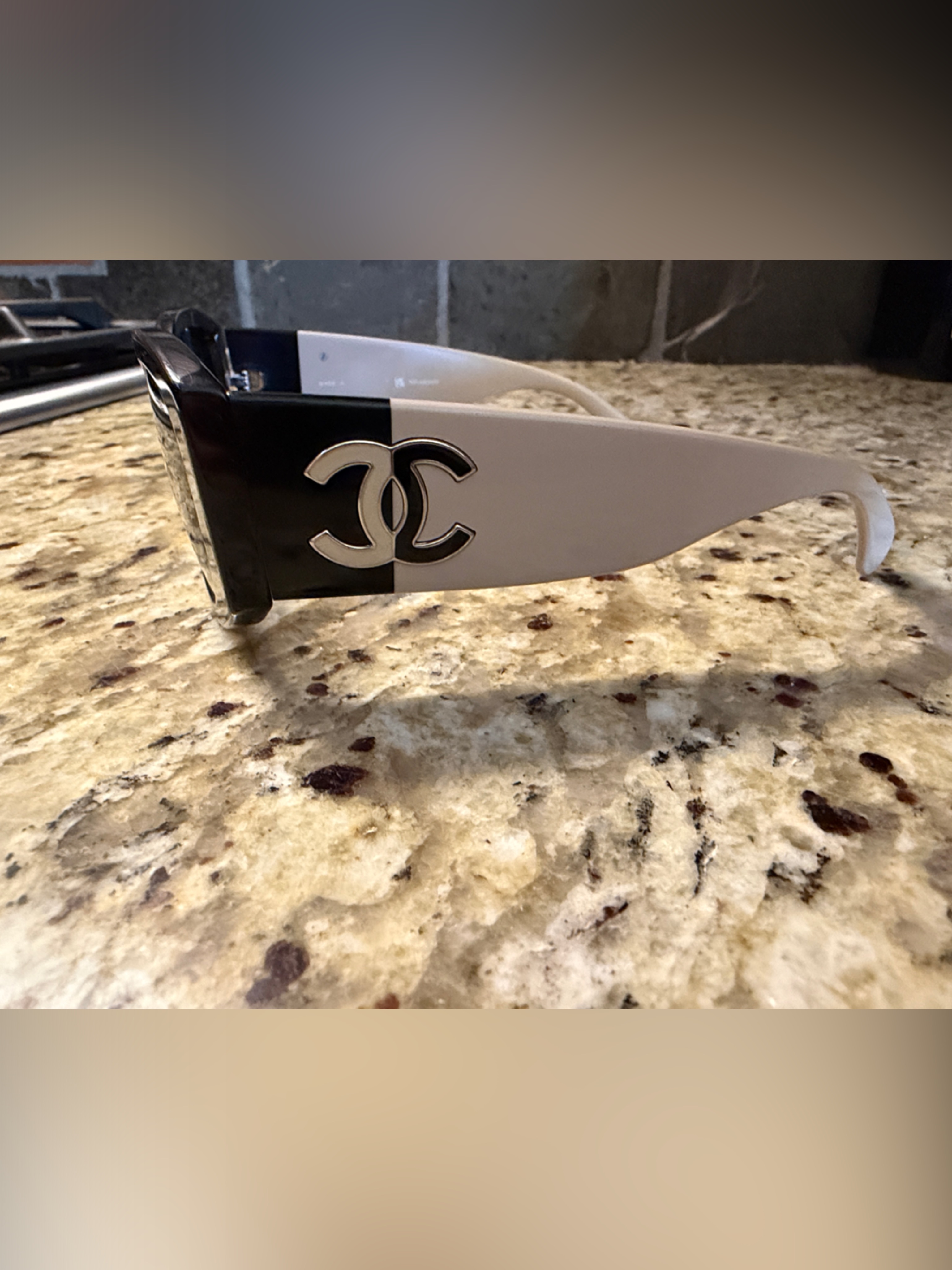 Chanel Two-Tone Black And Beige Cc-Logo Sunglasses